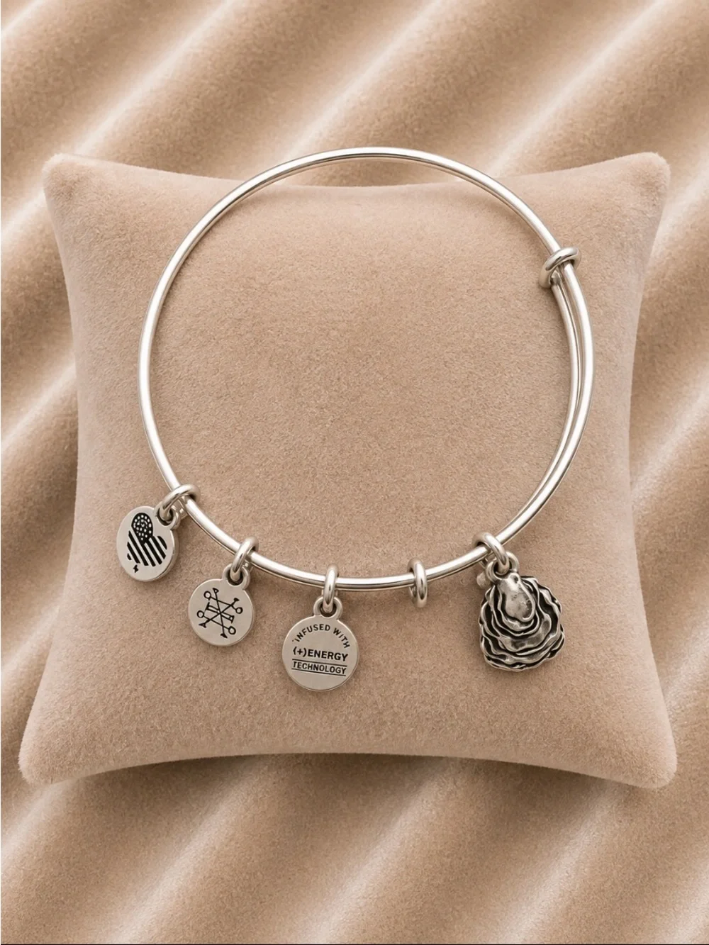Alex and Ani Silver-Tone Charm Bangle Bracelet with Oyster Charm